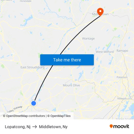 Lopatcong, Nj to Middletown, Ny map