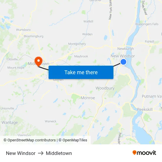 New Windsor to Middletown map