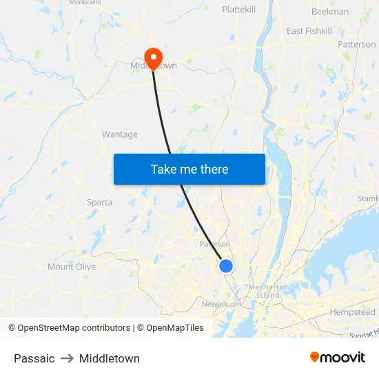 Passaic to Middletown map