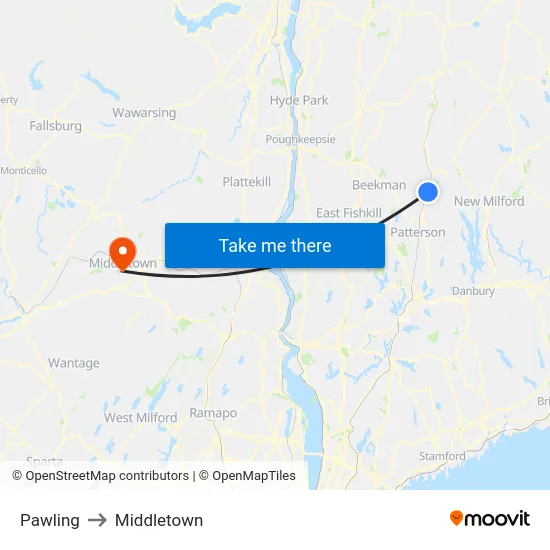 Pawling to Middletown map