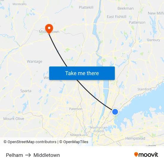 Pelham to Middletown map