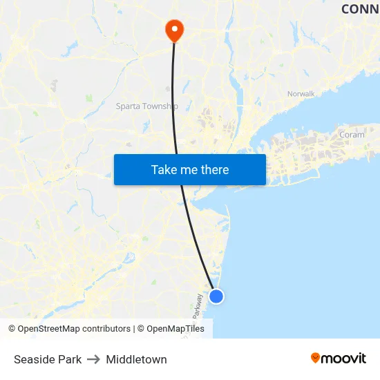 Seaside Park to Middletown map