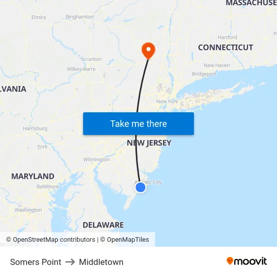 Somers Point to Middletown map