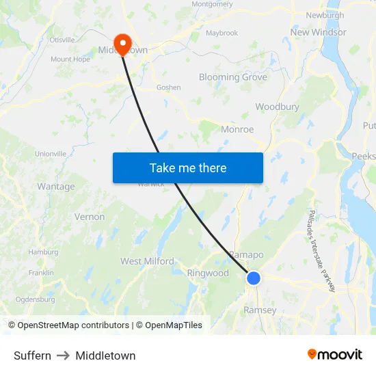 Suffern to Middletown map