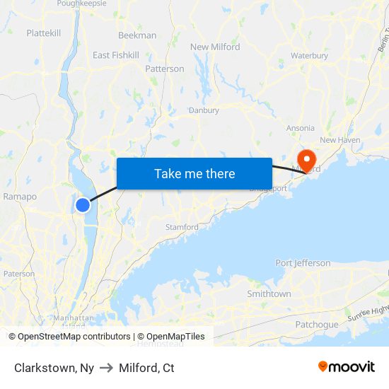 Clarkstown, Ny to Milford, Ct map