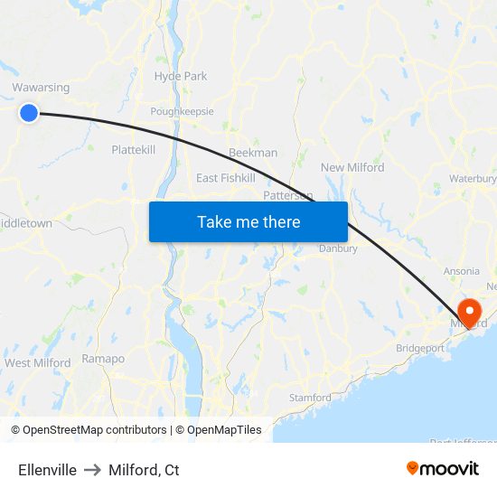 Ellenville to Milford, Ct map