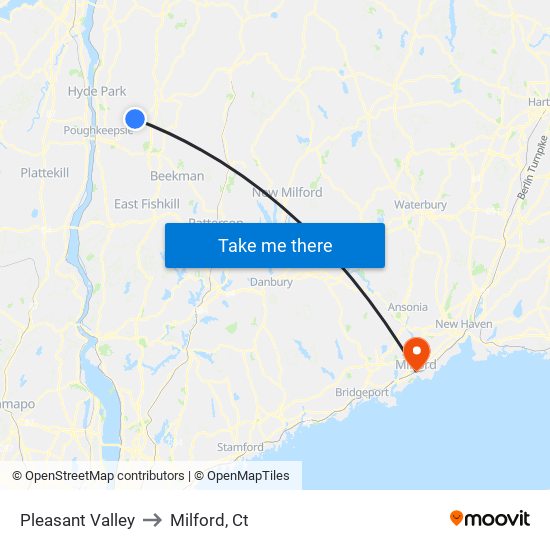 Pleasant Valley to Milford, Ct map