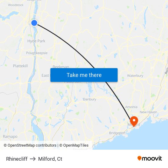 Rhinecliff to Milford, Ct map