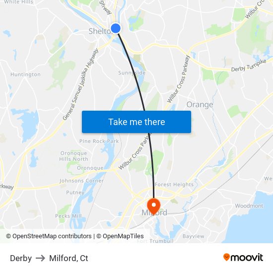 Derby to Milford, Ct map