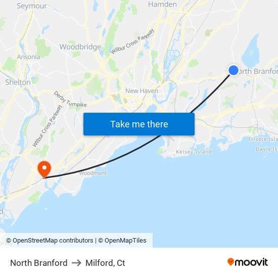 North Branford to Milford, Ct map