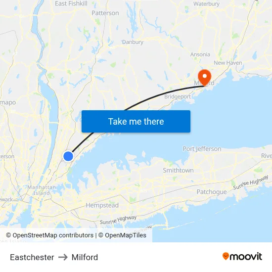 Eastchester to Milford map