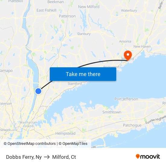 Dobbs Ferry, Ny to Milford, Ct map