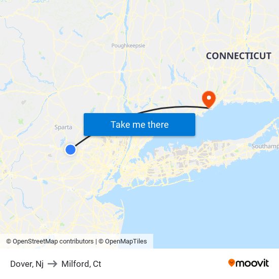 Dover, Nj to Milford, Ct map