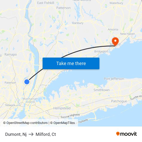 Dumont, Nj to Milford, Ct map