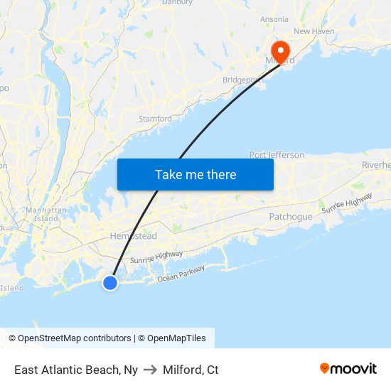 East Atlantic Beach, Ny to Milford, Ct map