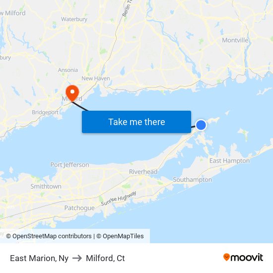 East Marion, Ny to Milford, Ct map