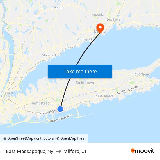 East Massapequa, Ny to Milford, Ct map