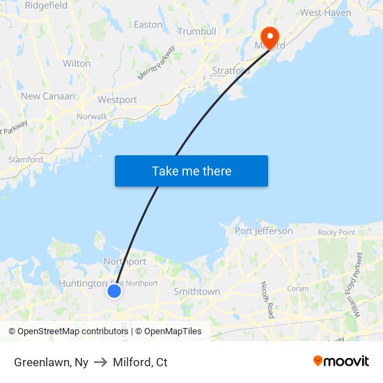 Greenlawn, Ny to Milford, Ct map