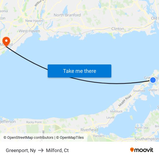 Greenport, Ny to Milford, Ct map