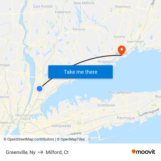 Greenville, Ny to Milford, Ct map