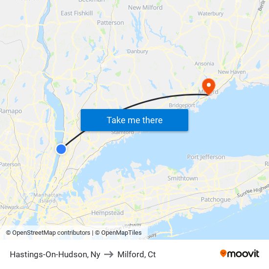 Hastings-On-Hudson, Ny to Milford, Ct map