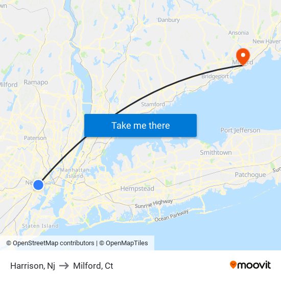 Harrison, Nj to Milford, Ct map