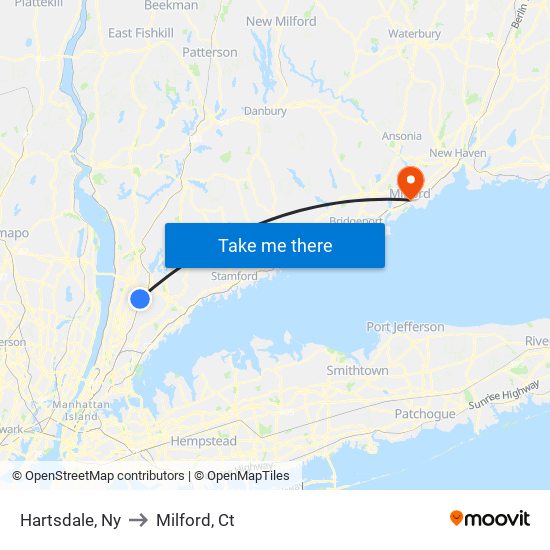 Hartsdale, Ny to Milford, Ct map