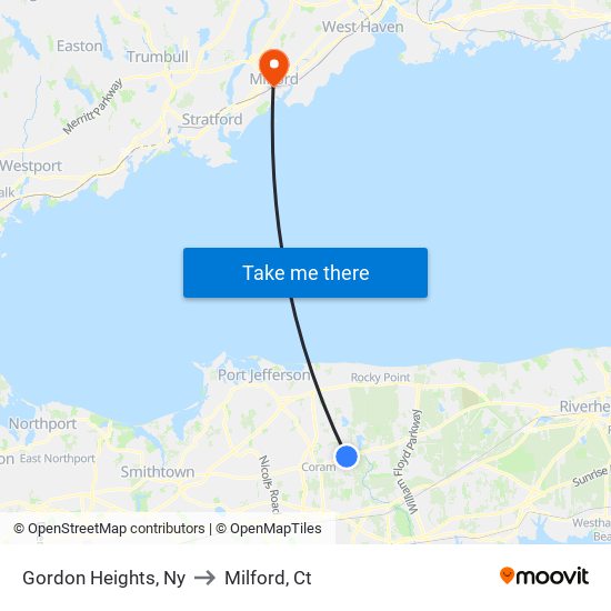Gordon Heights, Ny to Milford, Ct map