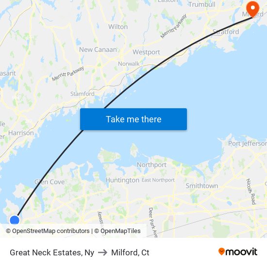 Great Neck Estates, Ny to Milford, Ct map