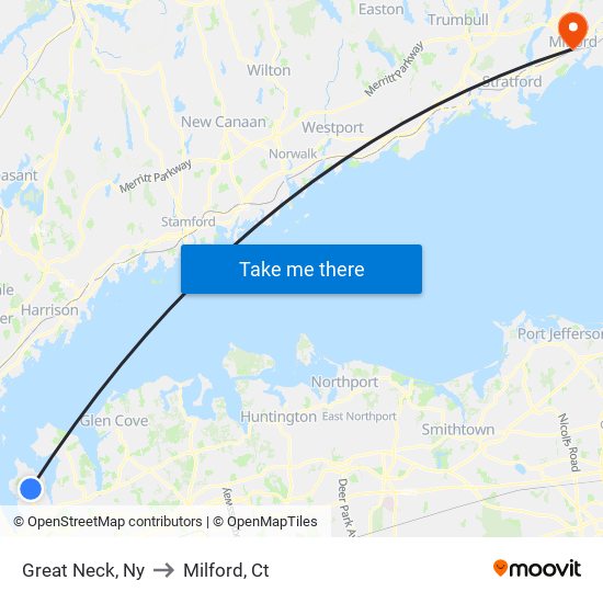 Great Neck, Ny to Milford, Ct map