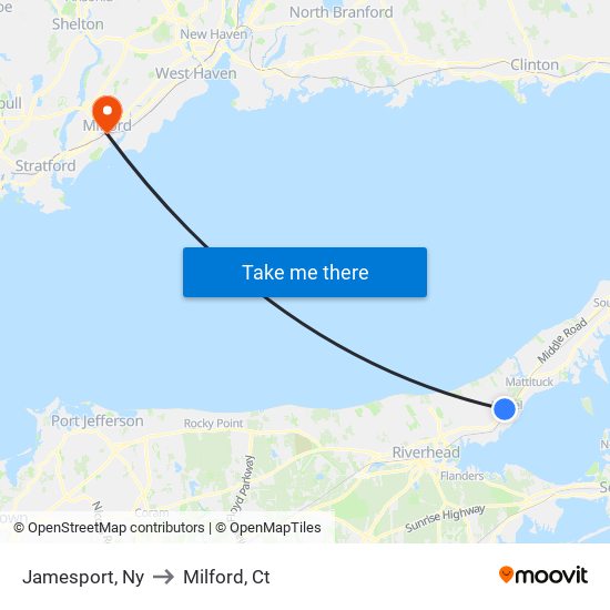 Jamesport, Ny to Milford, Ct map