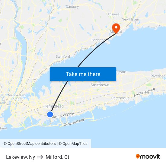 Lakeview, Ny to Milford, Ct map