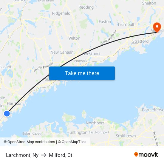 Larchmont, Ny to Milford, Ct map
