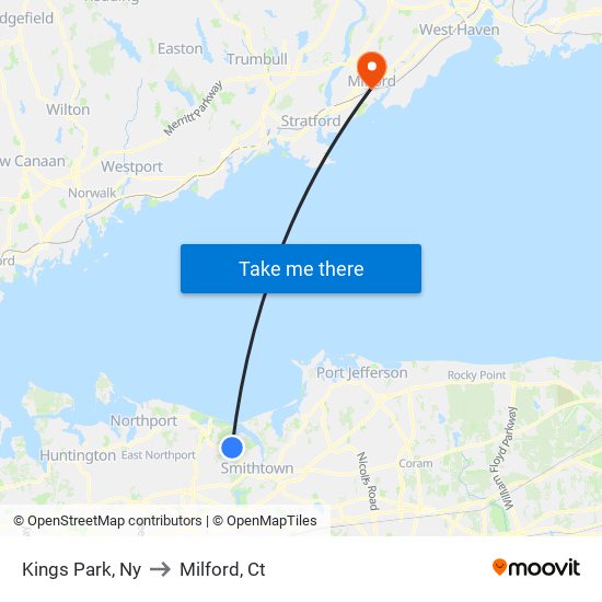 Kings Park, Ny to Milford, Ct map