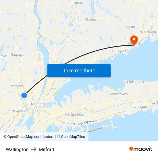 Wallington to Milford map