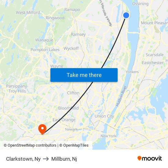 Clarkstown, Ny to Millburn, Nj map