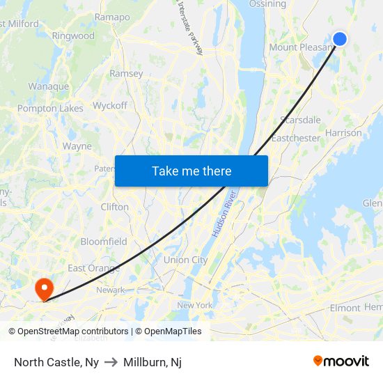 North Castle, Ny to Millburn, Nj map