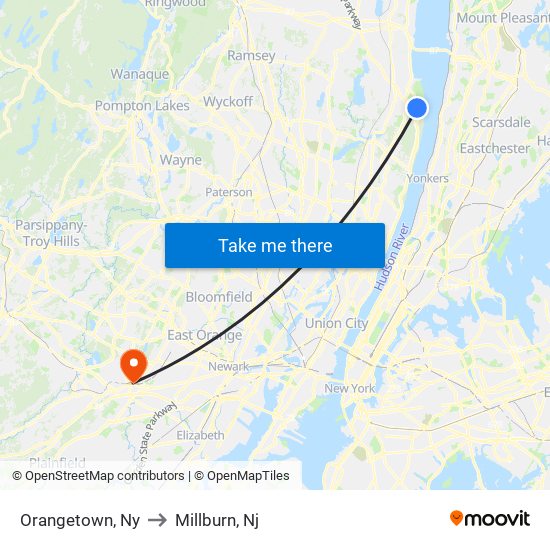 Orangetown, Ny to Millburn, Nj map