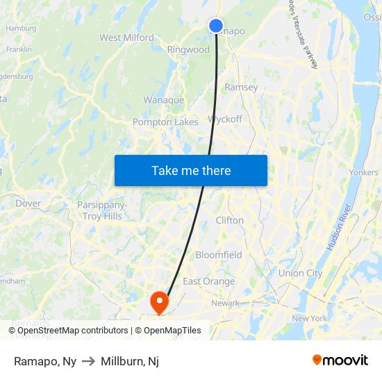 Ramapo, Ny to Millburn, Nj map