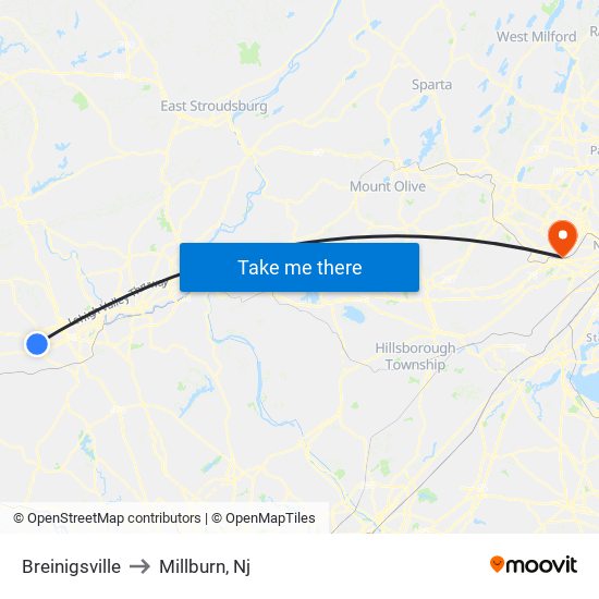 Breinigsville to Millburn, Nj map