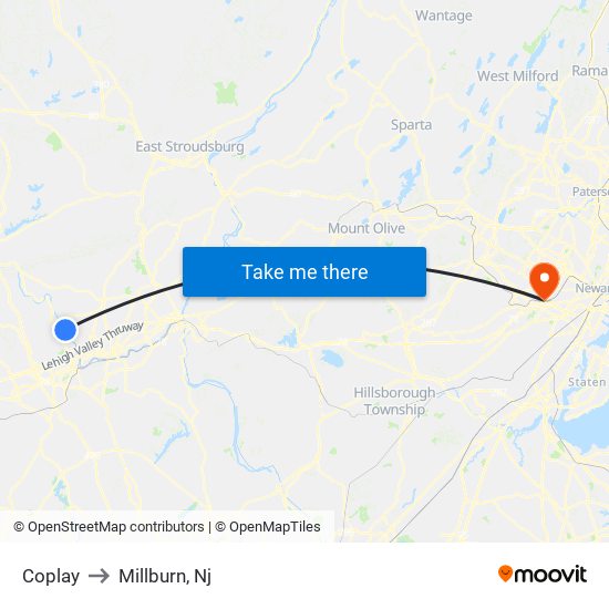 Coplay to Millburn, Nj map