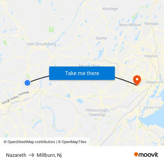 Nazareth to Millburn, Nj map