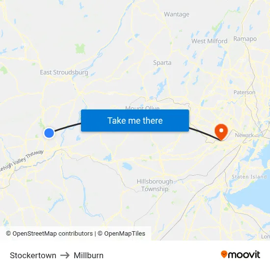 Stockertown to Millburn map