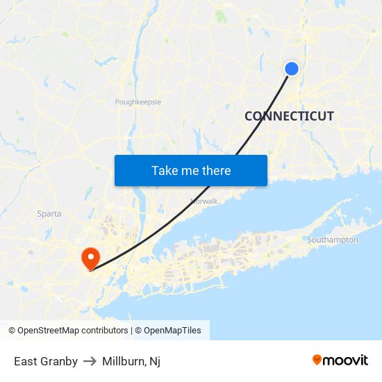 East Granby to Millburn, Nj map