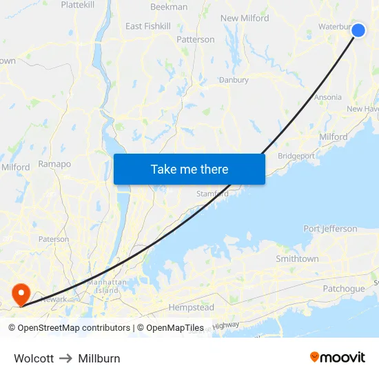 Wolcott to Millburn map