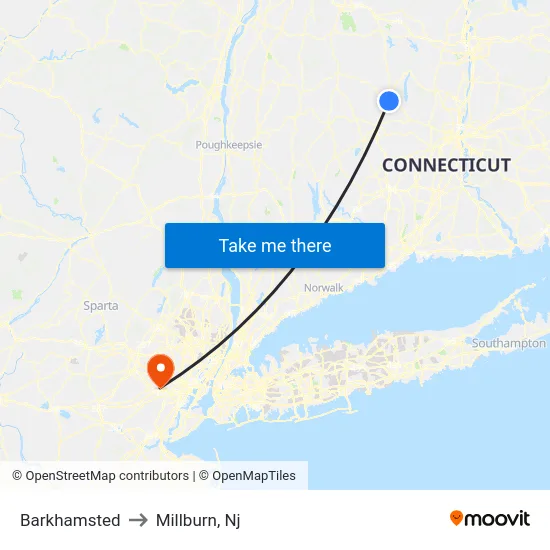 Barkhamsted to Millburn, Nj map