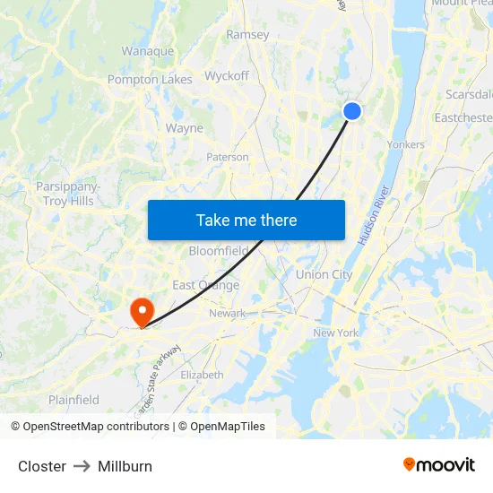 Closter to Millburn map