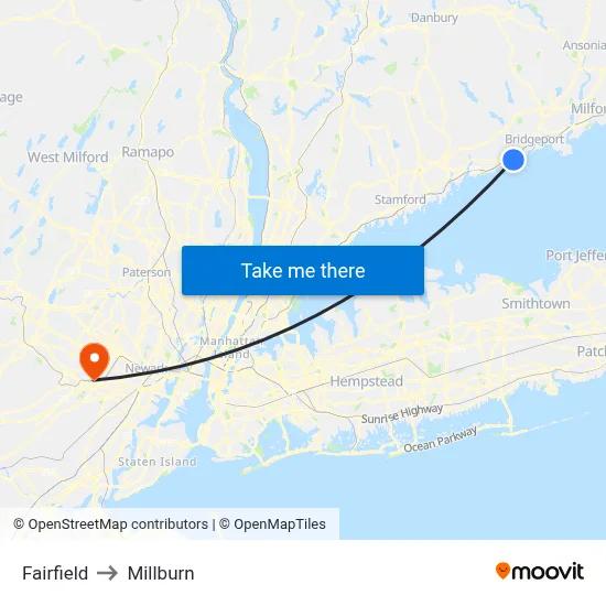 Fairfield to Millburn map