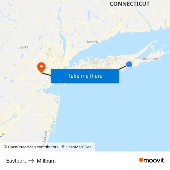 Eastport to Millburn map
