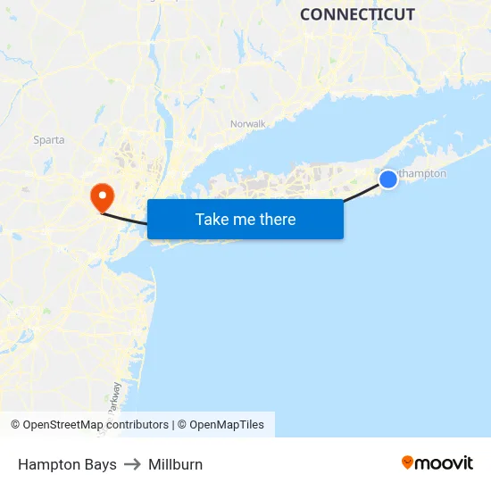 Hampton Bays to Millburn map